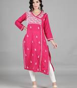 Magenta embroidered cotton embroidered-kurtis