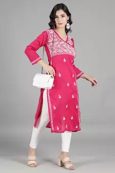 Magenta embroidered cotton embroidered-kurtis