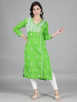 Green embroidered cotton embroidered-kurtis 1