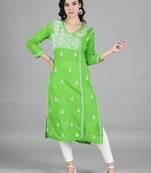 Green embroidered cotton embroidered-kurtis