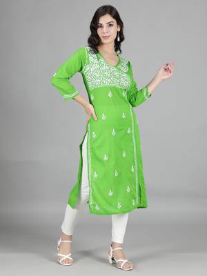 Green embroidered cotton embroidered-kurtis 2