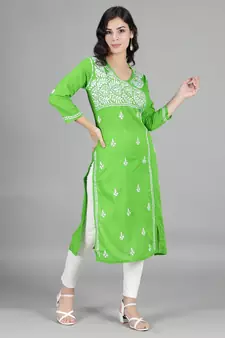 Green embroidered cotton embroidered-kurtis