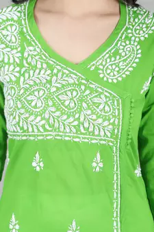 Green embroidered cotton embroidered-kurtis