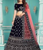 Modern  Velvet  Navy Blue Embroidery  Zari Work Bridal  Lehenga Choli
