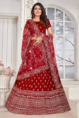 Trendy  Velvet  Maroon  Embroidery  Sequence Bridal Lehenga Choli 1