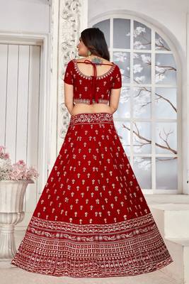Trendy  Velvet  Maroon  Embroidery  Sequence Bridal Lehenga Choli 4