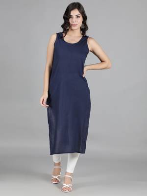 Hand Embroidered Lucknowi Chikankari Navy Blue Georgette Kurta with Slip 3