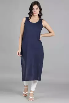 Hand Embroidered Lucknowi Chikankari Navy Blue Georgette Kurta with Slip