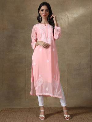 Peach embroidered georgette embroidered-kurtis 1