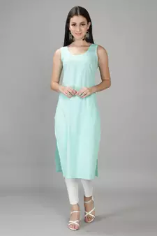 Hand Embroidered Lucknowi Chikankari Sea Green Georgette Kurta with Slip