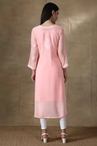 Peach embroidered georgette embroidered-kurtis