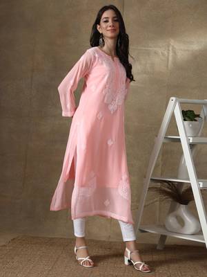 Peach embroidered georgette embroidered-kurtis 4