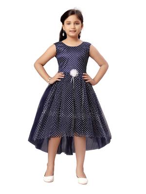 Blue printed blended cotton kids-frocks 1