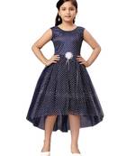 Blue printed blended cotton kids-frocks