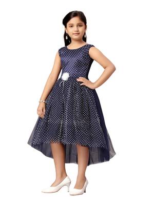 Blue printed blended cotton kids-frocks 2