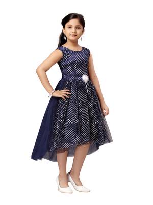 Blue printed blended cotton kids-frocks 3