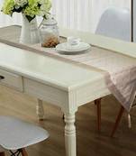 Lushomes Golden & Cream Silk Festive Runners with Triangle Ends and Tassels on Both Sides (Single Pc, 12 x 70 inches)