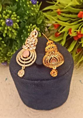 Pink Indian Jewellery American Diamond Rose Polish Long Hangging Dangler Earrings for Women Wedding 2