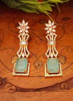green Indian Jewellery American Diamond Rose Polish Long Hangging Dangler Earrings for Women Wedding 1