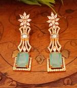 green Indian Jewellery American Diamond Rose Polish Long Hangging Dangler Earrings for Women Wedding