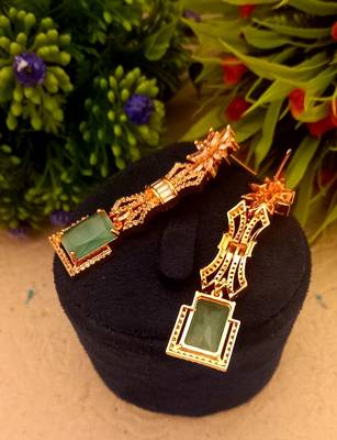 green Indian Jewellery American Diamond Rose Polish Long Hangging Dangler Earrings for Women Wedding 2