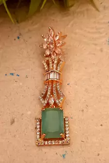 green Indian Jewellery American Diamond Rose Polish Long Hangging Dangler Earrings for Women Wedding