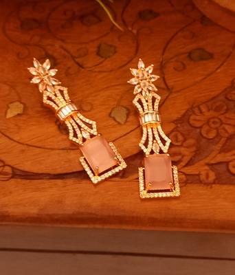 pink Indian Jewellery American Diamond Rose Polish Long Hangging Dangler Earrings for Women Wedding 1