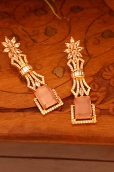  pink Indian Jewellery American Diamond Rose Polish Long Hangging Dangler Earrings for Women Wedding