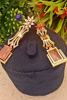  pink Indian Jewellery American Diamond Rose Polish Long Hangging Dangler Earrings for Women Wedding