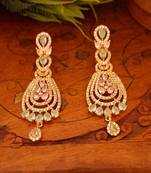 green Indian Jewellery American Diamond Rose Polish Long Hangging Dangler Earrings for Women Wedding