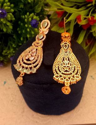 green Indian Jewellery American Diamond Rose Polish Long Hangging Dangler Earrings for Women Wedding 2