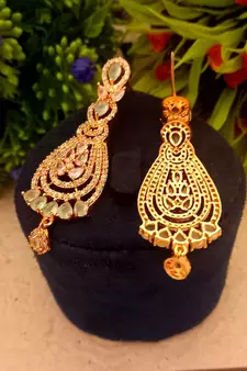 green Indian Jewellery American Diamond Rose Polish Long Hangging Dangler Earrings for Women Wedding