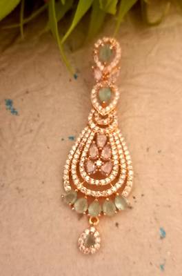 green Indian Jewellery American Diamond Rose Polish Long Hangging Dangler Earrings for Women Wedding 3
