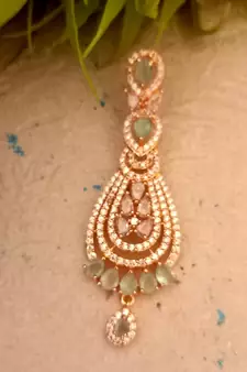 green Indian Jewellery American Diamond Rose Polish Long Hangging Dangler Earrings for Women Wedding