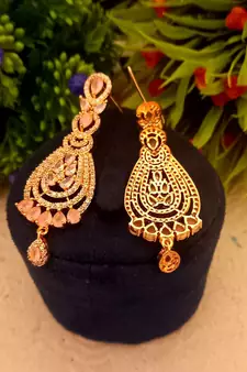 pink Indian Jewellery American Diamond Rose Polish Long Hangging Dangler Earrings for Women Wedding