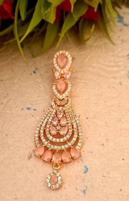 pink Indian Jewellery American Diamond Rose Polish Long Hangging Dangler Earrings for Women Wedding 3