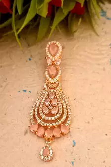 pink Indian Jewellery American Diamond Rose Polish Long Hangging Dangler Earrings for Women Wedding