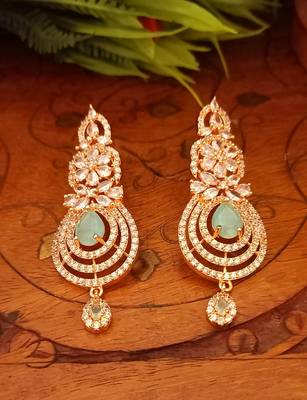 GreenIndian Jewellery American Diamond Rose Polish Long Hangging Dangler Earrings for Women Wedding 1