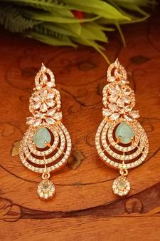 GreenIndian Jewellery American Diamond Rose Polish Long Hangging Dangler Earrings for Women Wedding