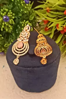 Pink Indian Jewellery American Diamond Rose Polish Long Hangging Dangler Earrings for Women Wedding