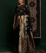 Colorful Black Machine Weaving Printed Razzi silk saree with blouse