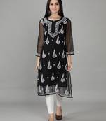 Black embroidered georgette chikankari-kurtis
