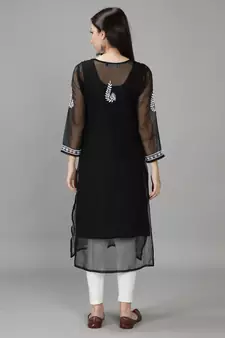Black embroidered georgette chikankari-kurtis