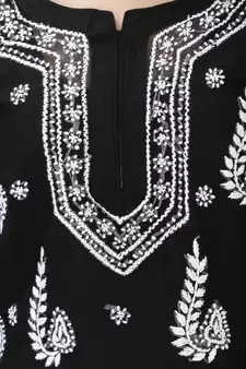 Black embroidered georgette chikankari-kurtis