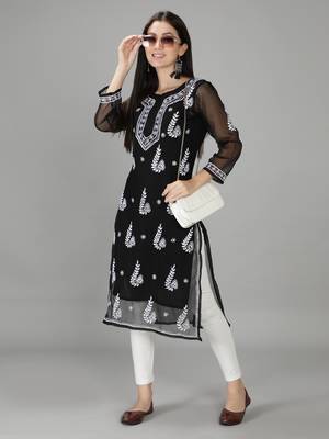Black embroidered georgette chikankari-kurtis 5