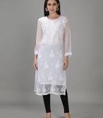 White embroidered georgette chikankari-kurtis