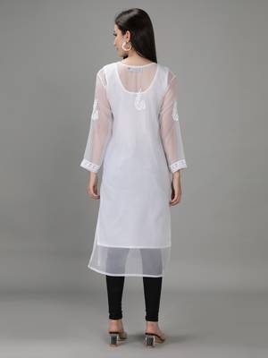 White embroidered georgette chikankari-kurtis 2
