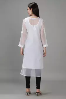 White embroidered georgette chikankari-kurtis