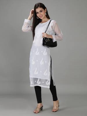 White embroidered georgette chikankari-kurtis 5