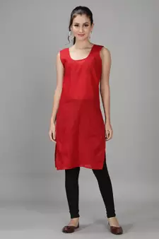 Red embroidered georgette chikankari-kurtis